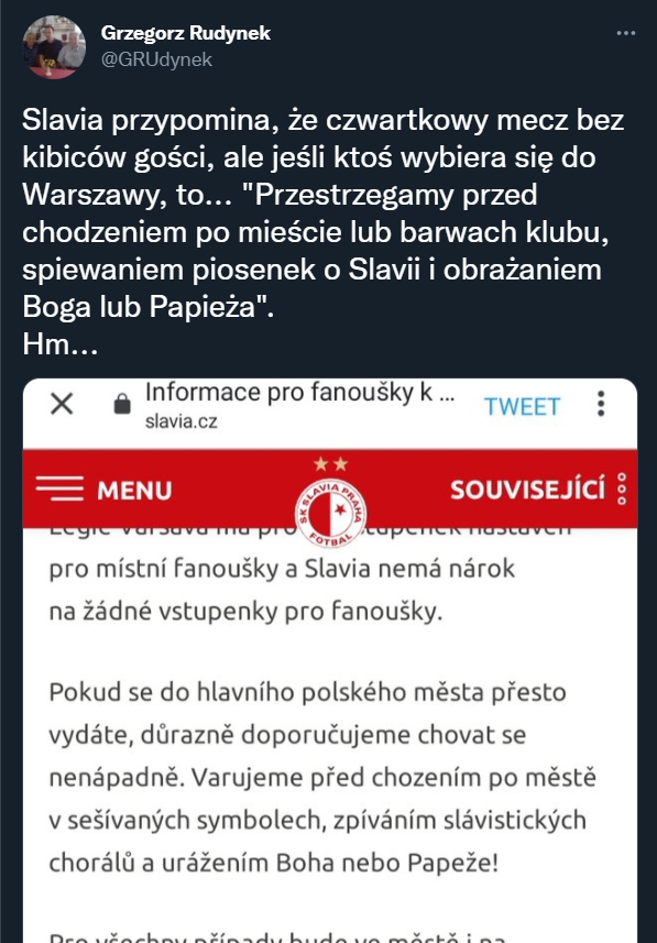 Zaskakujący komunikat Slavii do kibiców udających się do Warszawy